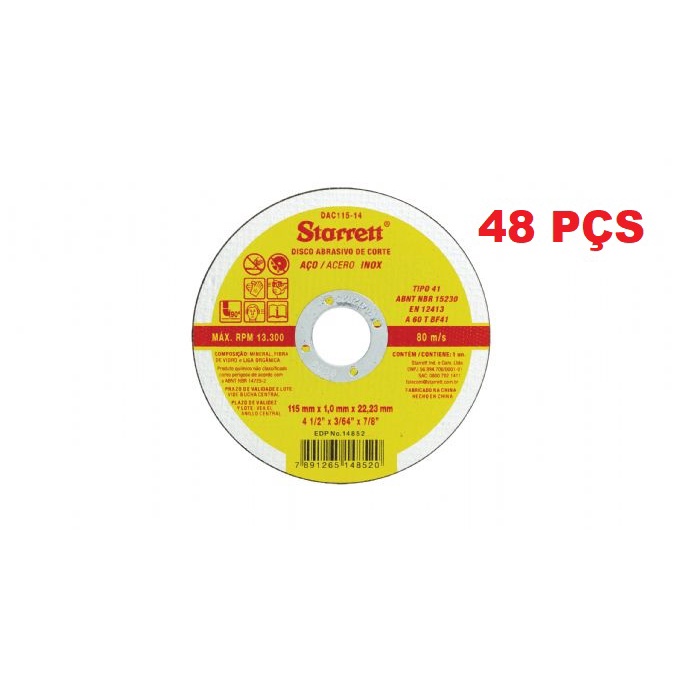 Kit 48 Disco De Corte Fino Starrett Inox 4.1/2" Esmerilhadeira