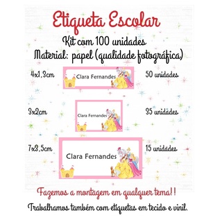 Etiqueta Escolar PRINCESAS - Kit com 100 unidades