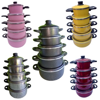 conjunto de panelas color, panelas rosa, panelas preta, panelas amarela, panelas vermelha, panelas de aluminio