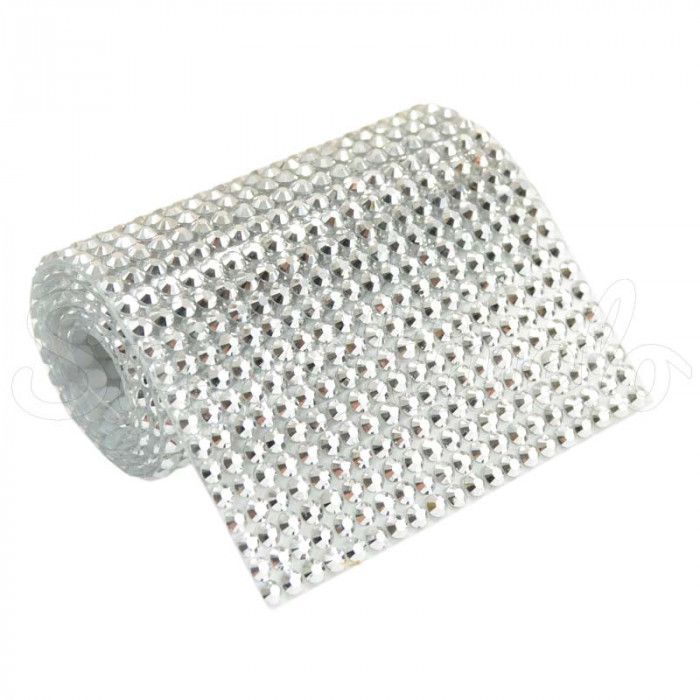 Manta de Strass Silicone Prata Prateada Para Artesanato Customização Original Brilho