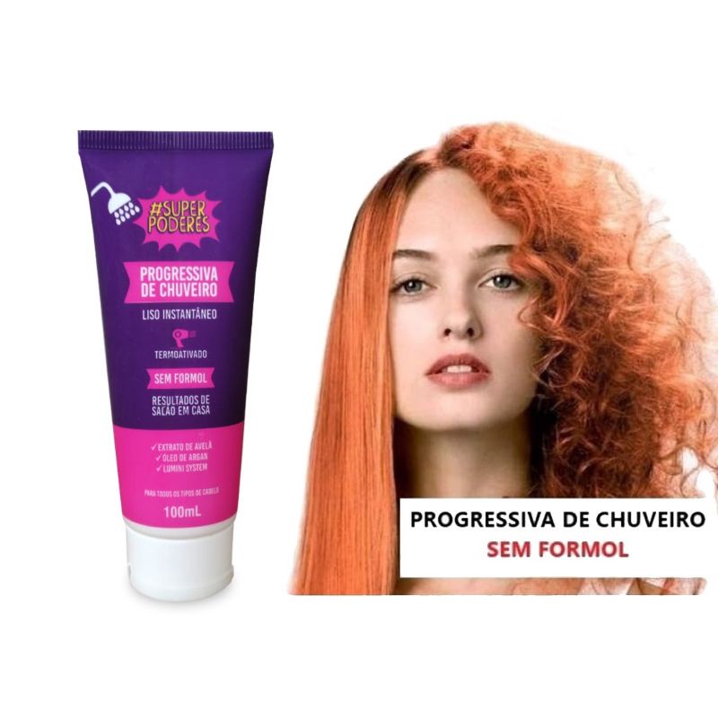 Progressiva de Chuveiro Sem Formol Super Poderes Cabelo Liso Instantâneo - Envio Imediato