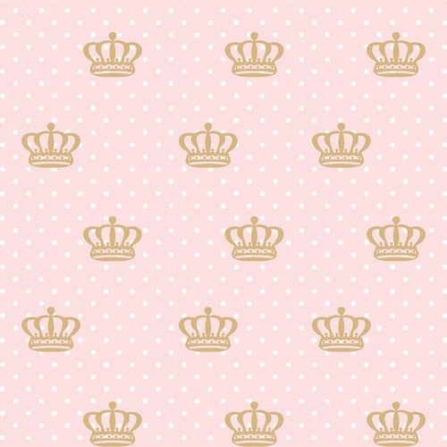 Papel De Parede Adesivo Poá Brancos E Coroa Fundo Rosa 1,50m