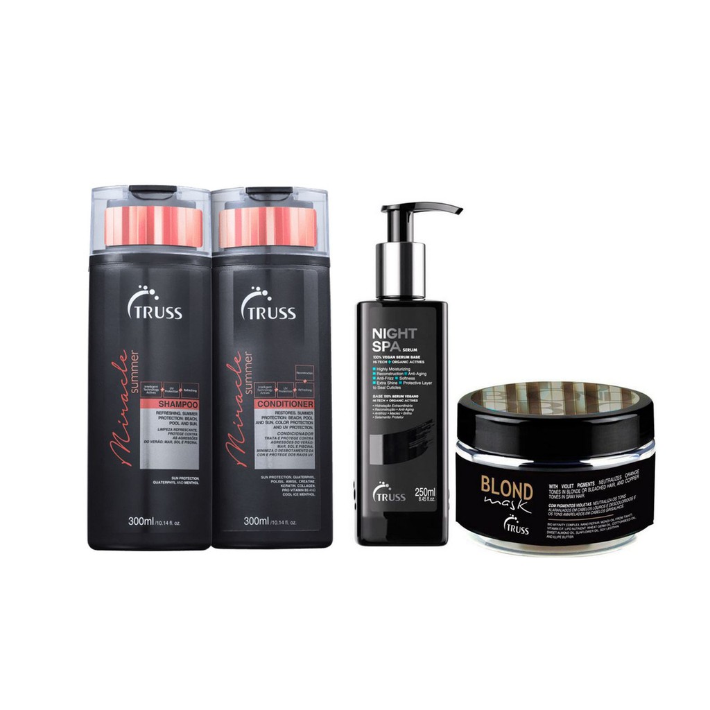Truss Miracle Summer Shampoo e Condicionador e Night Spa e Máscara Blond