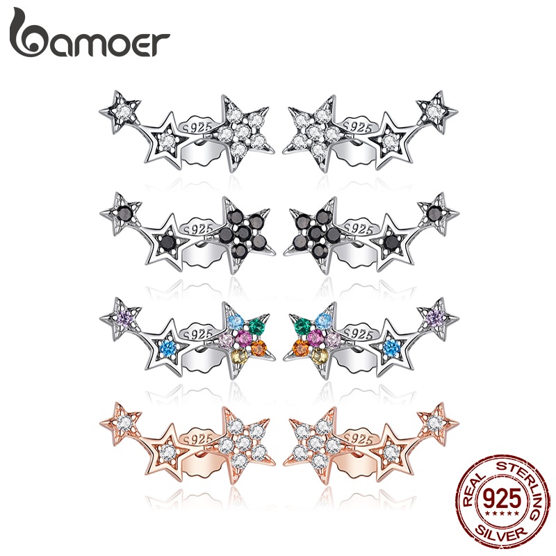 Bamoer Brincos Coloridos De Cristal Estrela 4 Estilo Prata Esterlina 925 Hipoalergênico Moda Jóias Para As Mulheres & Meninas Presentes Sce175 em Oferta na Shopee