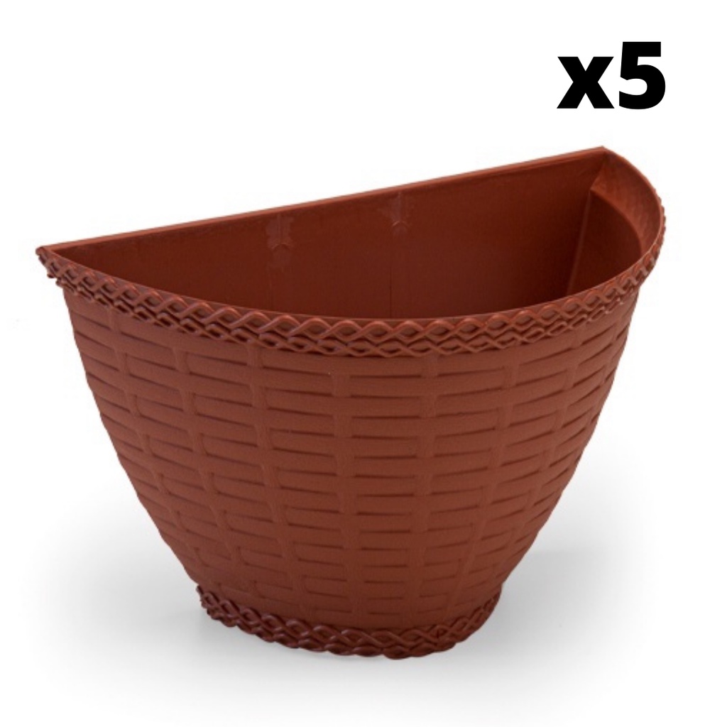 5 Vaso de Parede Cachepot Plástico Modelo Médio Injeplastec - Branco/Marrom/Preto