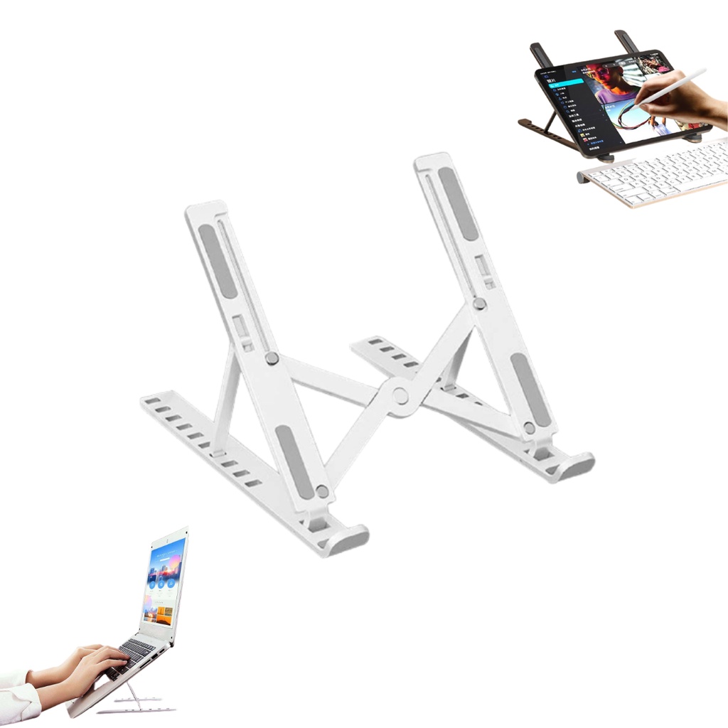 Suporte Elevador De Alumínio Para Notebook Laptop Tablet Portátil Regulável Ajustável Em Níveis De 6 Alturas Ângulos