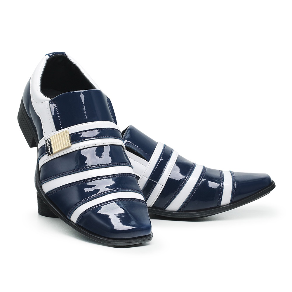 Sapato Social Masculino Italiano 853 Cores Conforto Casual Verniz Brilho Moderno Casamento