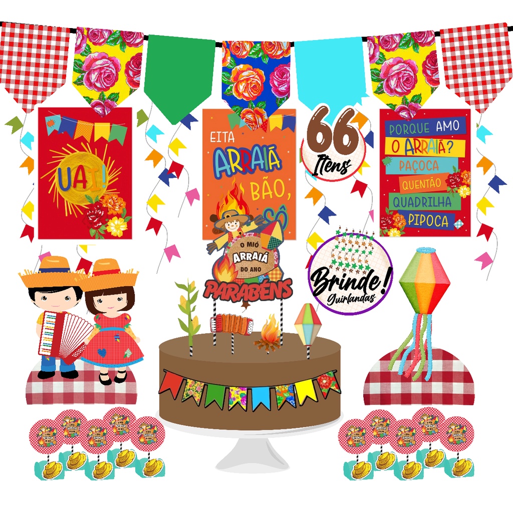 Kit Festa Festa junina (66 Itens) Alta Qualidade Premium - Kit Ouro ...