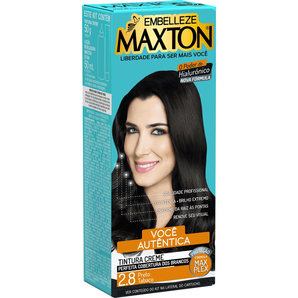 Tinta de cabelo maxton morena você mais autêntica preto tabaco 2.8