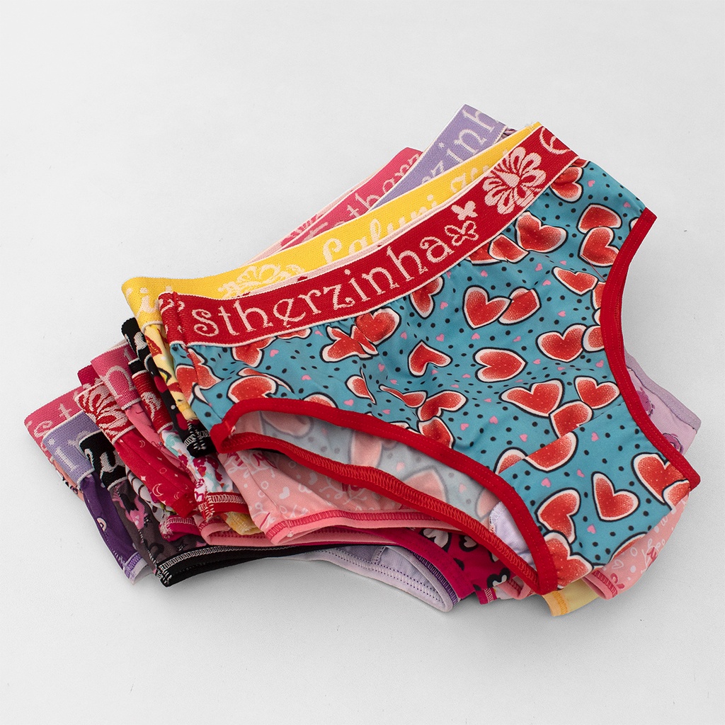 kit 5 Calcinha infantil menina cós elástico grosso estampada revenda