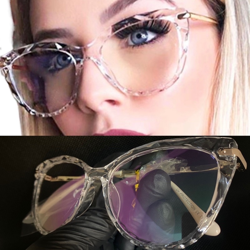 Armação De Óculos Para Grau Feminino Transparente Cristal Lapidado Com Formato Gatinho em Oferta na Shopee