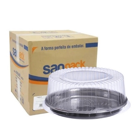 Kit 20 Embalagem Bolo 22cm Redonda S50 Tampa Média Prato Preto para Bolo 22cm
