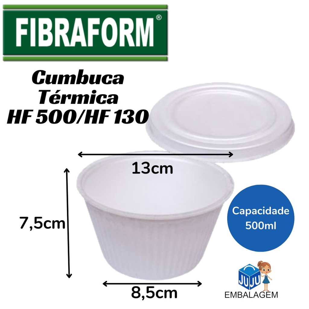 50un- Cumbuca Termica Isopor 500ml- Pote Térmico COM TAMPA- Hf500/hf130