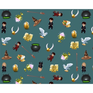 Tecido tricoline, microfibra ou gabardine - Harry Potter - Fundo Verde - 0.50CM