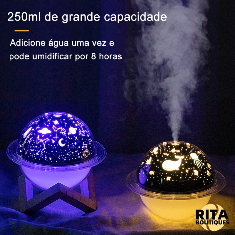 Projetor Umidificador E Aromatizador De Ar Ambiente Purificador Climatizador Lâmpada De Projeção 3D Do Lua Lunar Saturno Portátil