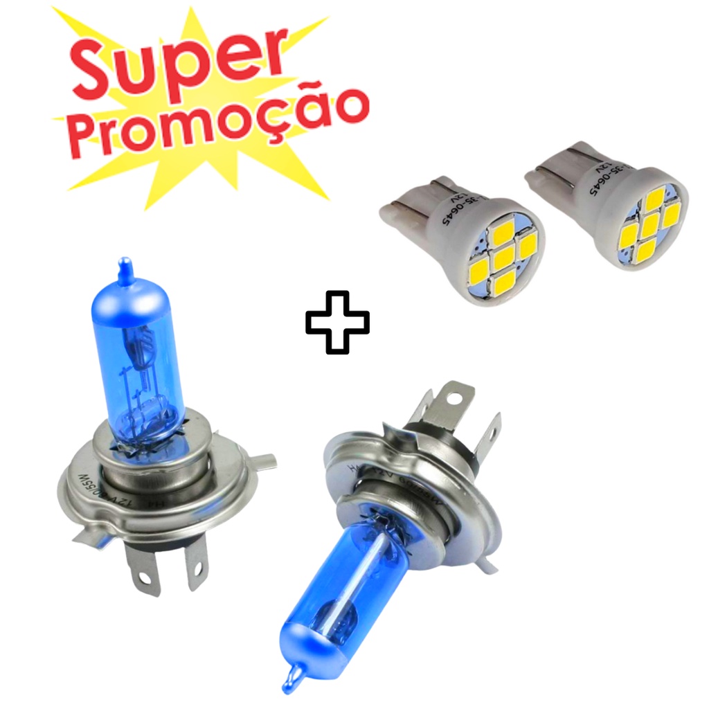 Par de Lâmpadas Super Brancas para farol H4 8500k + Led Meia Luz Envio Rapido em Oferta na Shopee