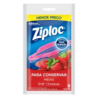 Saco Ziploc Armazenamento Médio com 8 unidades em Oferta na Shopee