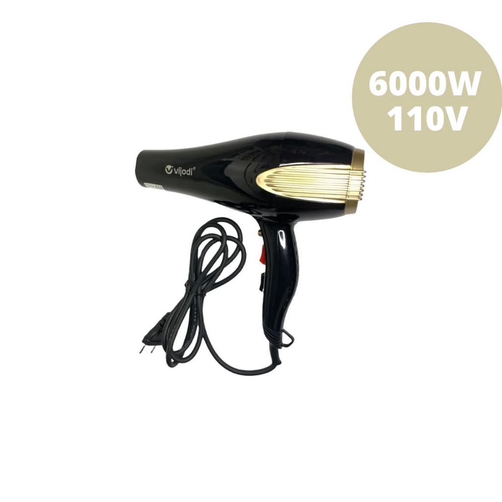 Secador de Cabelo Profissional Turbo 6000W 110v 4 em 1 Vijodi 2 Velocidades 3 Temperaturas