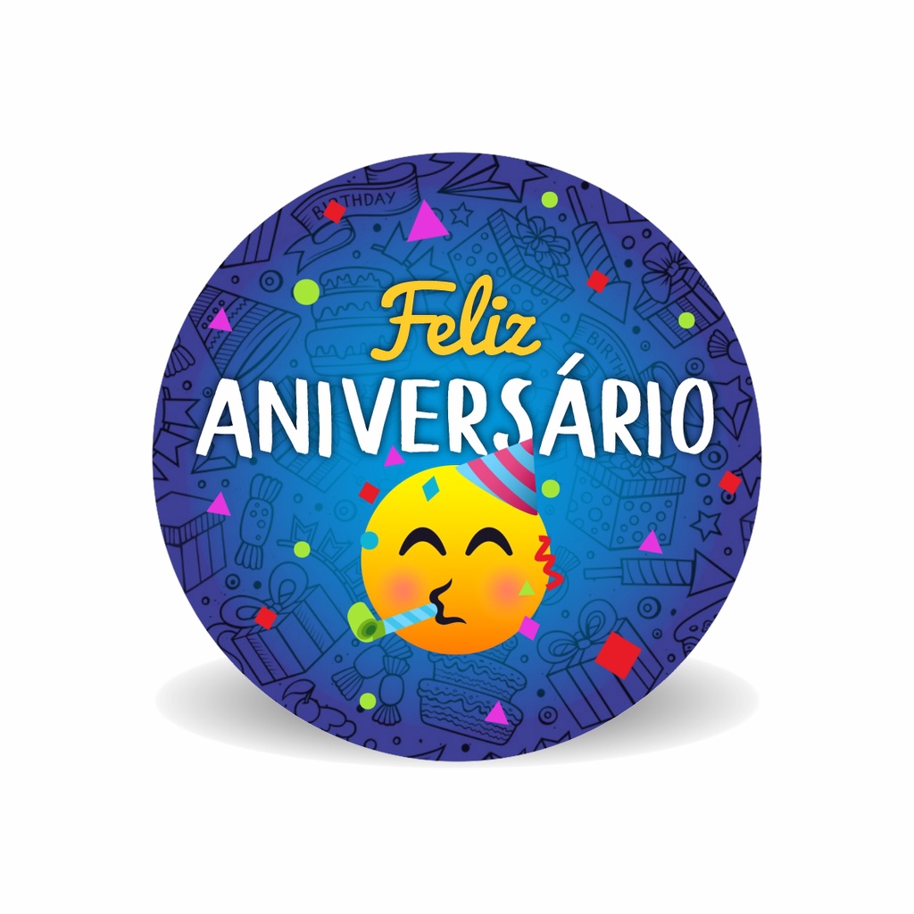 100 Adesivos Redondos Feliz Aniversário Happy Brithday - Etiquetas para Presentes Embalagens 4x4cm