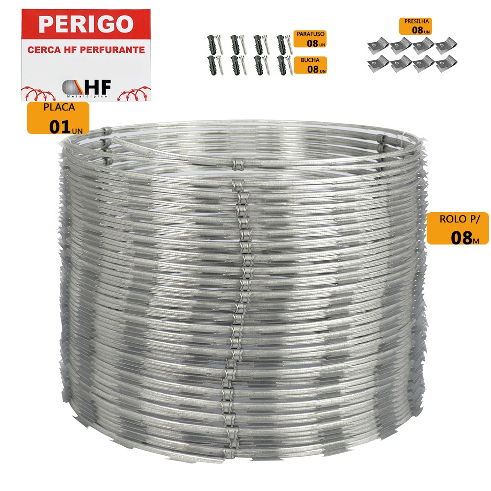 Cerca concertina dupla clipada galvanizada 45cm 08 metros Cod 17