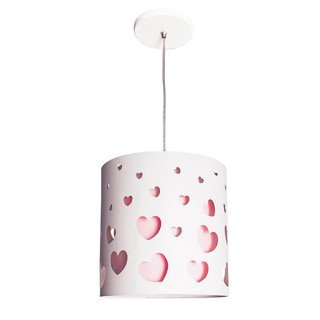 Lustre Infantil Pendente Corações Duplo 25x25 Int. Rosa