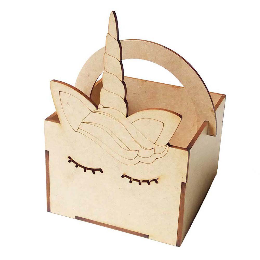 Kit 6 Caixa mini cachepot cesta cestinha unicórnio 11x16 cm mdf cru lembrancinha porta doce festa