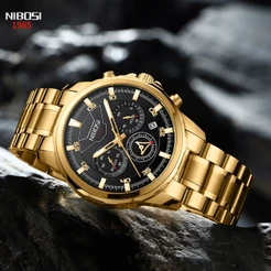 NIBOSI 2536 Relógio Luxuoso Masculino Impermeável Quartzo Cronógrafo Luminoso