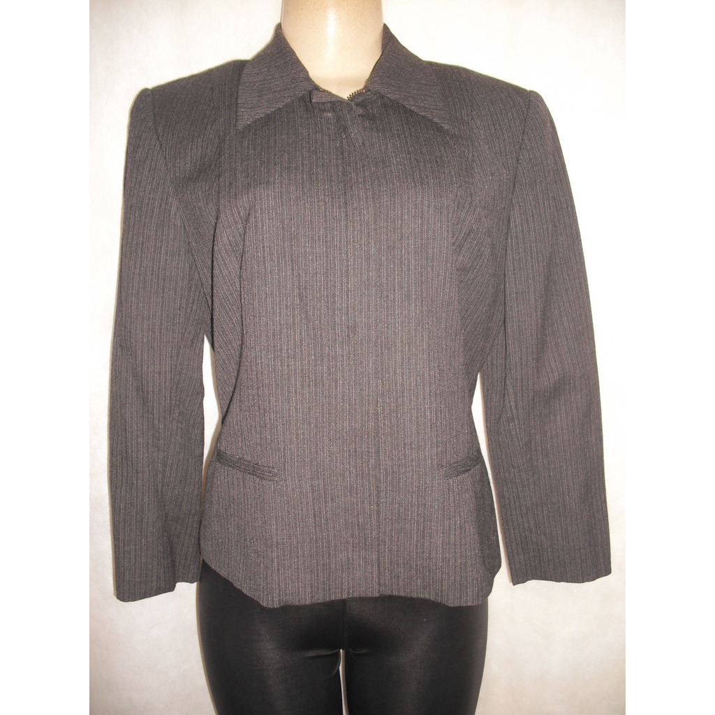 Casaco Blazer Preto Makenji Tam M 42 Forrado Lã Listrado Usado Bom Estado