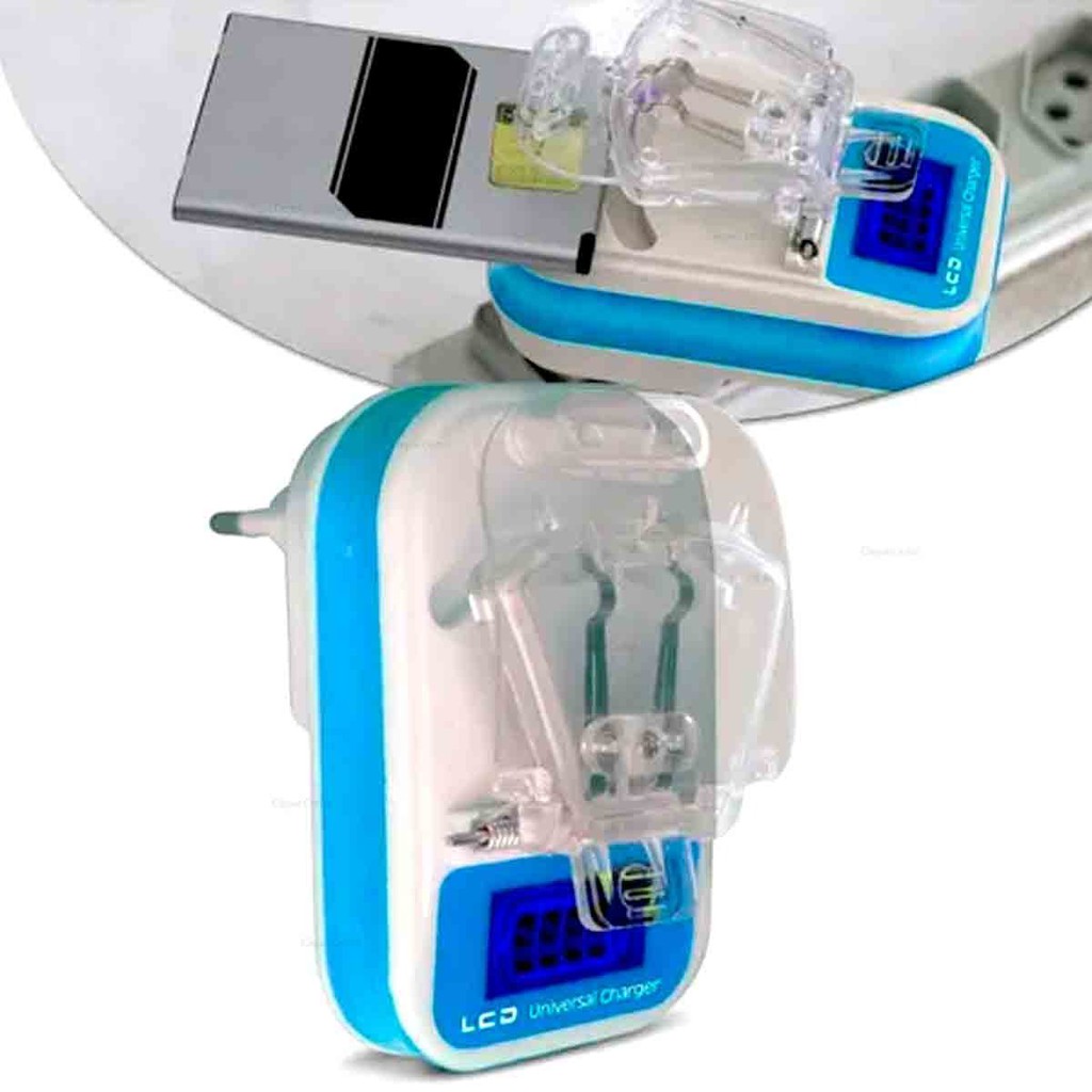 Carregador Universal  Pratico  +entrada Usb Visor Bivolt Externa LCD Universal na cor: AZUL
