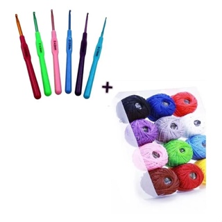 Kit Com 06 Agulhas + Kit Com 12 Linhas De Crochê em Oferta na Shopee