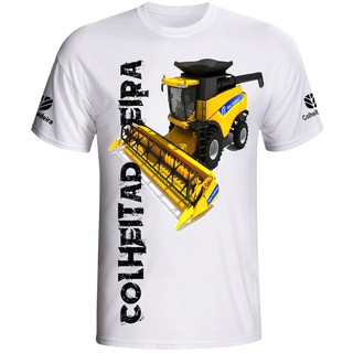 camiseta colheitadeira agrícola, cor branca ,estampada.