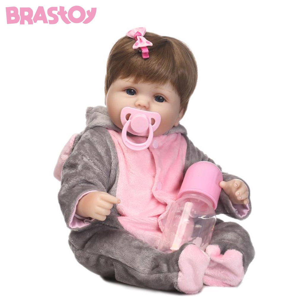 Boneca Bebê Reborn Silicone Menina Olhos Azuis Elefanta 48cm - Mom & Baby