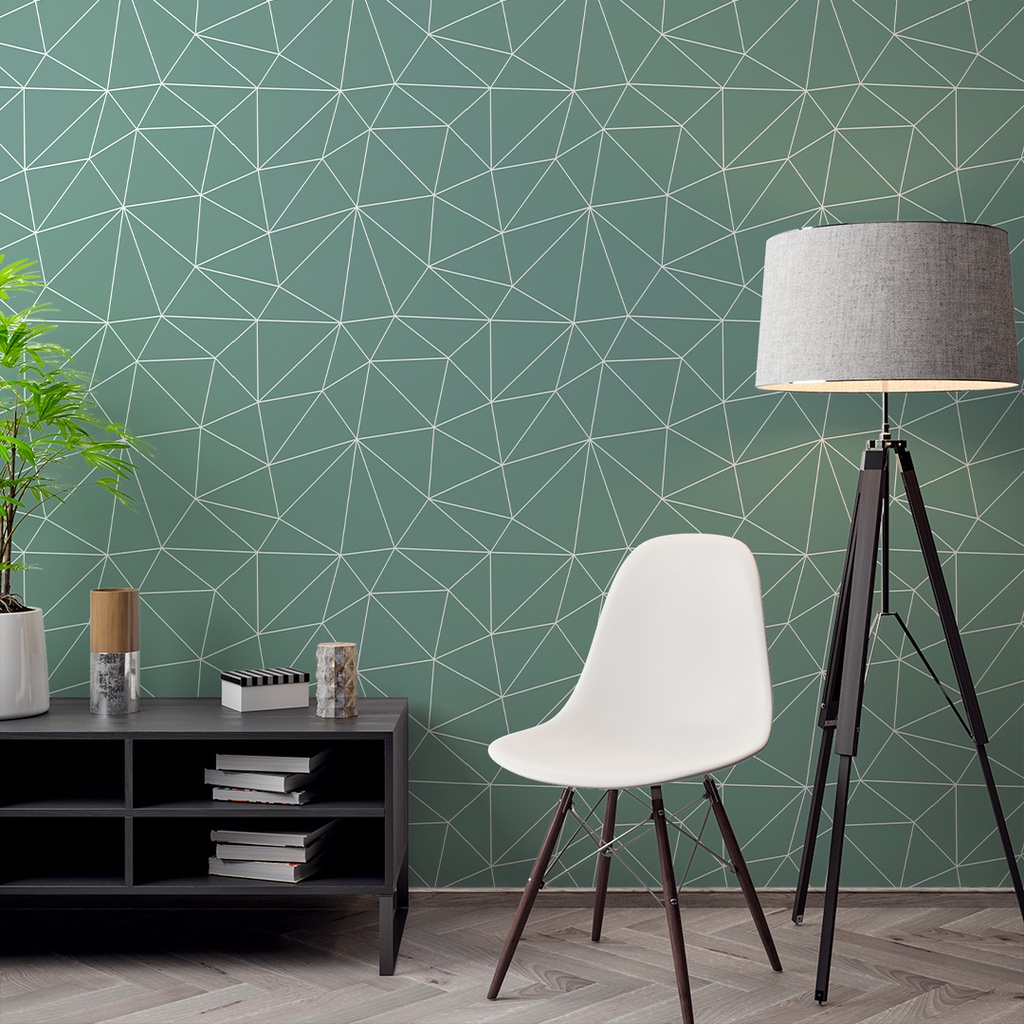 Papel de Parede Adesivo Zara Silver Linhas Brancas Com Fundo Verde Agua Decoração Lavável 3D