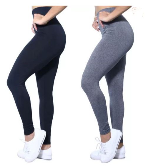 Kit 2 Calça Legging Feminina Academia Poliéster Conjunto Suplex Treinar Crossfit Sem Transparência
