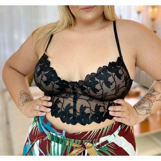 cropped plus size bordado renda alça com bojo luxo blogueira