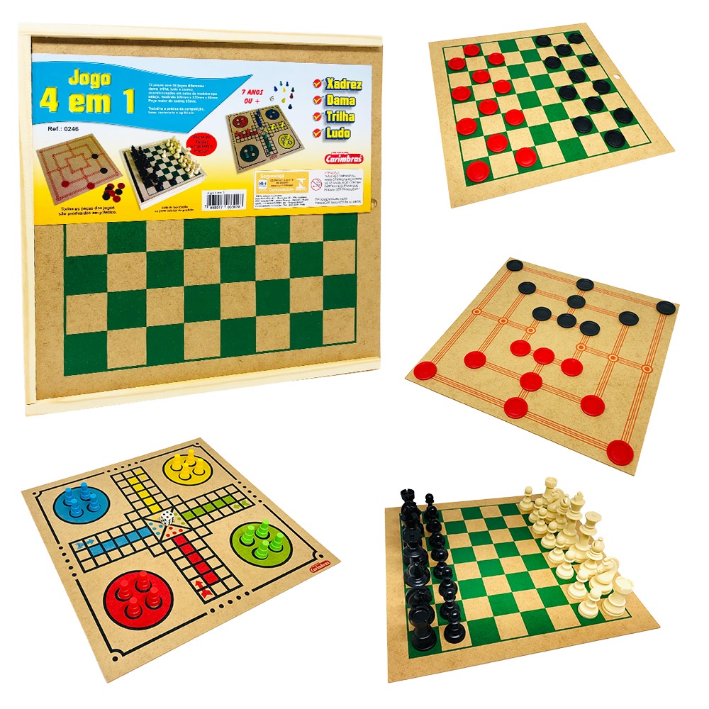 Kit Jogo de Tabuleiro Dama Trilha Ludo e Xadrez Caixa 4 Em 1 | Shopee ...