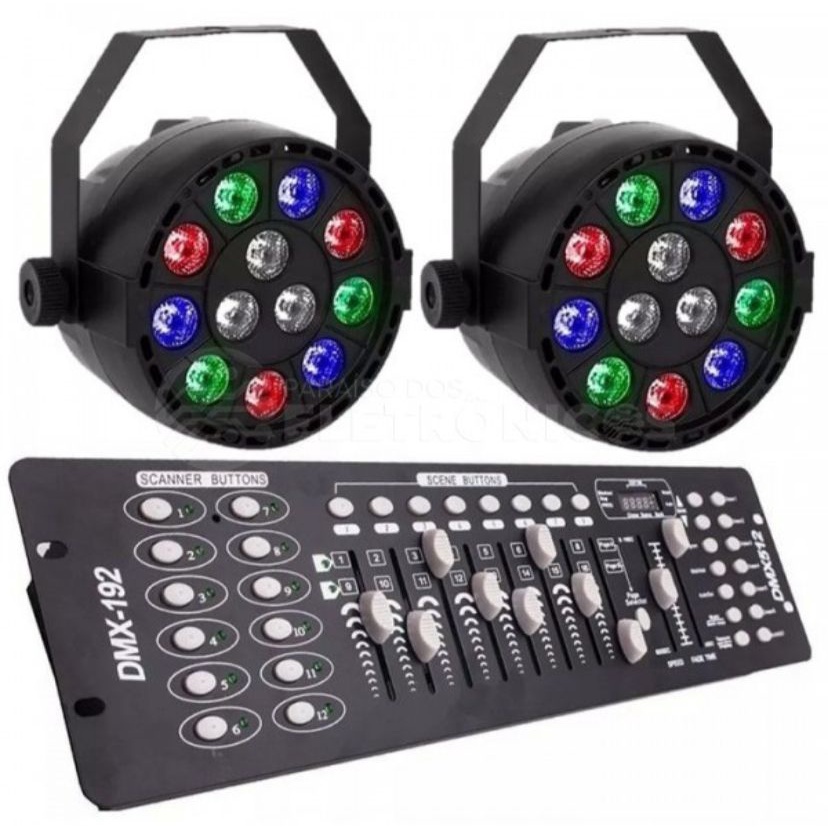 Kit 1 Mesa Controladora DMX-512 + 2 Canhões Refletores 12 LEDS