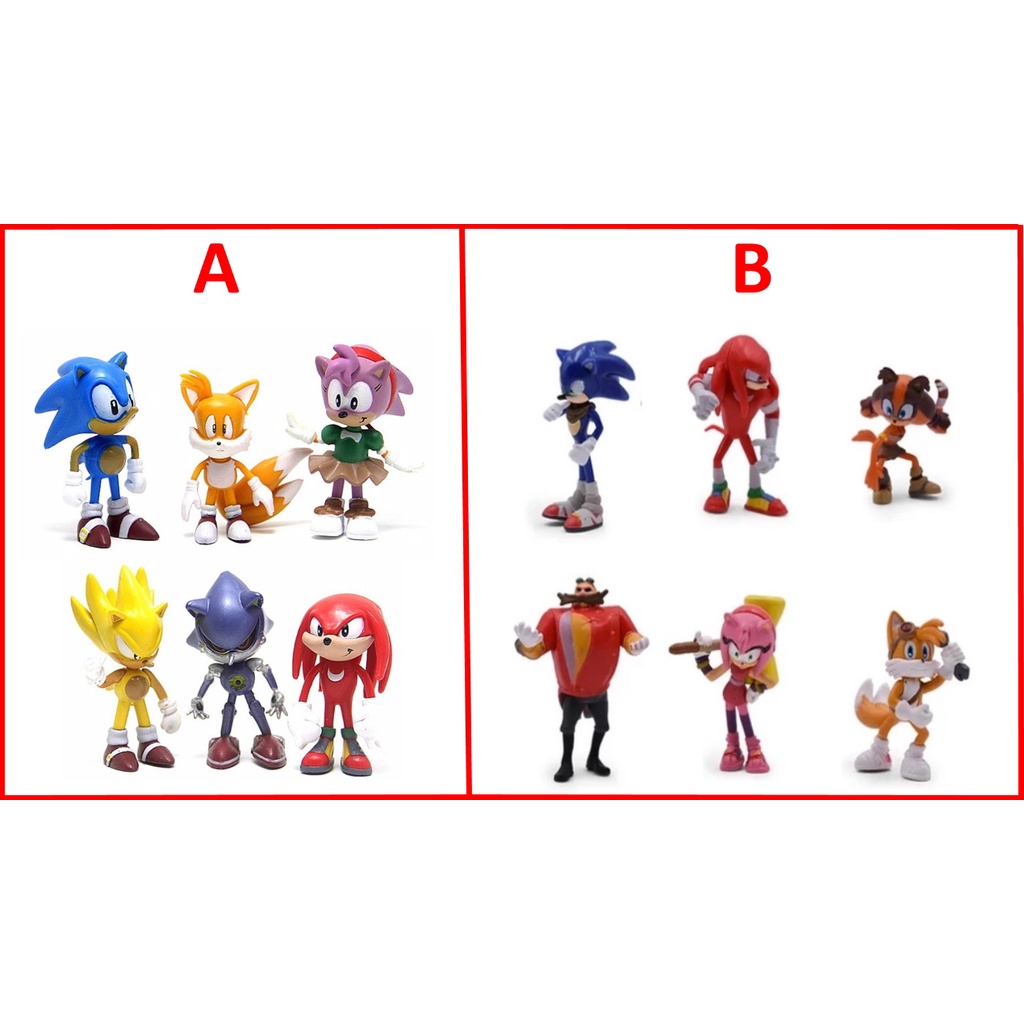 Kit 6 bonecos da turma do Sonic (modelos a escolher) (Sonic, Tails, Dr Robotnik, Knucles, Amy...)
