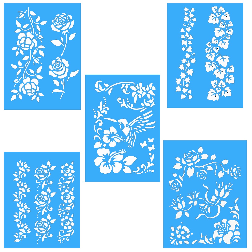 Stencil Flores e folhas Diversas Kit 5 moldes vazados A4 em Oferta na Shopee