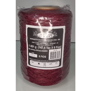 Barbante B&B 1kg fio 6, cor bordô.