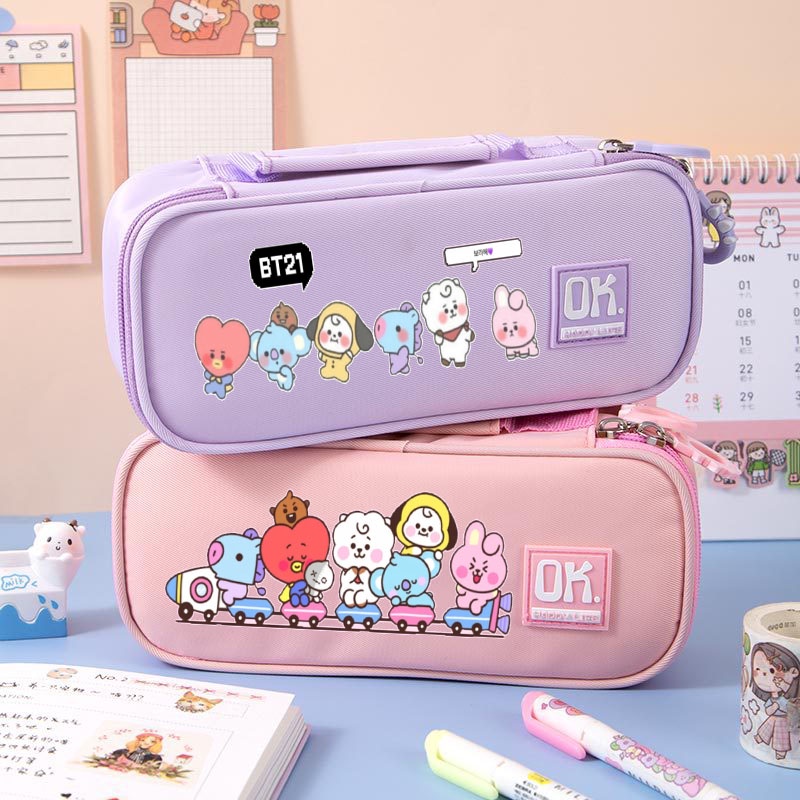 Estojo De Lápis Bonito De Anime Multicamadas BTS Meninos Meninas Estudantes Papelaria Criativa Caixa Grande Capacidade