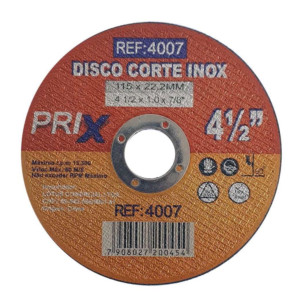 Disco de Corte 115mm Ultrafino 1mm Metal e Inox Prix