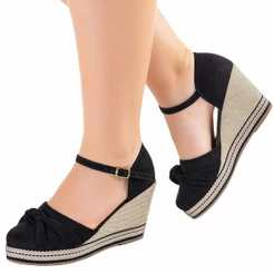 Sandalia femininas anabela salto médio espadrille trança
