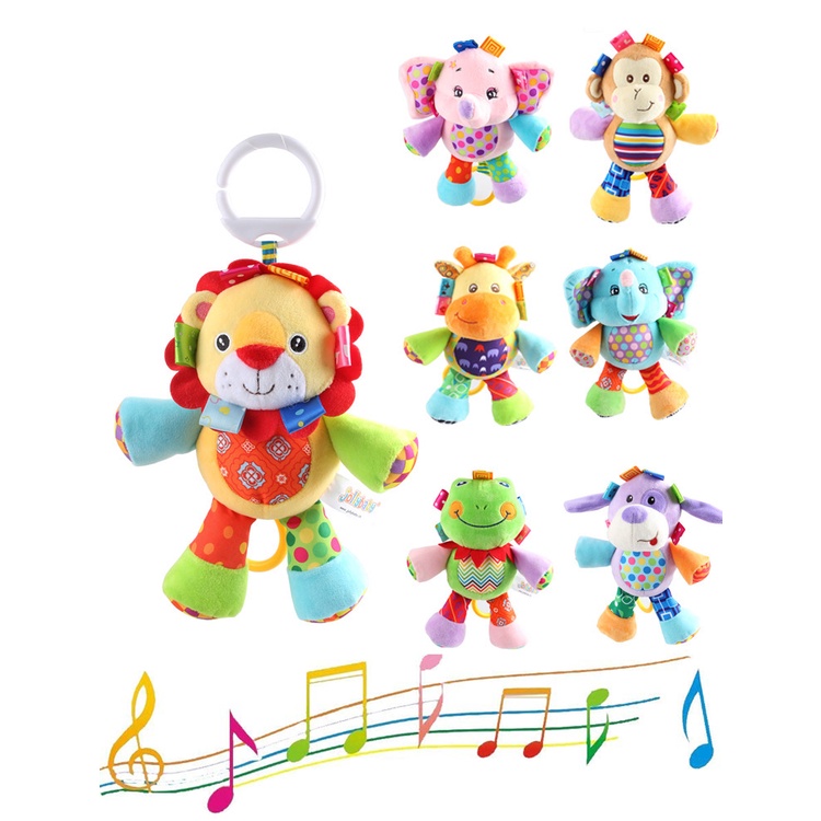 Móbile Chocalho Brinquedo de Pelúcia Bebês Musical Animal Estimula Audição Visão