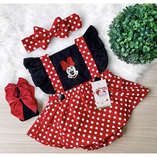Jardineira Infantil Saia Minnie Vermelha Rosa Menina Bebe + faixinha de cabelo em Oferta na Shopee