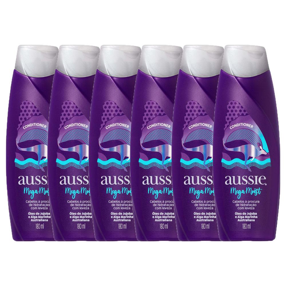 Kit 6 Condicionadores Aussie Mega Moist Super Hidratação 180ml em Oferta na Shopee