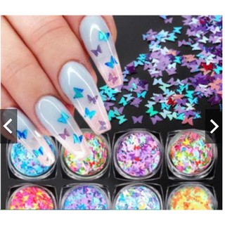 Kit 12 Potinhos Glitter Borboleta Unhas Decoração Porcelana