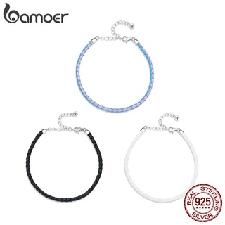 Bamoer Pulseira De Prata 925 Simples Couro Para Mulheres/Masculino/Amantes/Acessórios De Moda