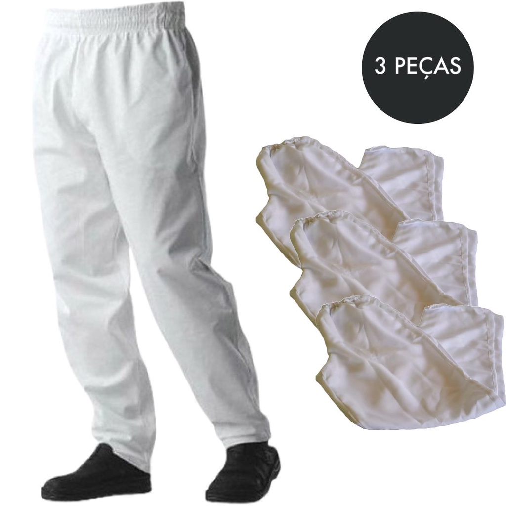 Kit 3 calças branca para uniforme, costura reforçada em Oferta na Shopee