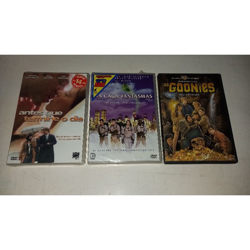 kit com 3 DVDs filmes Antes que Dia Termine, Caça Fantasmas e Os Goonies